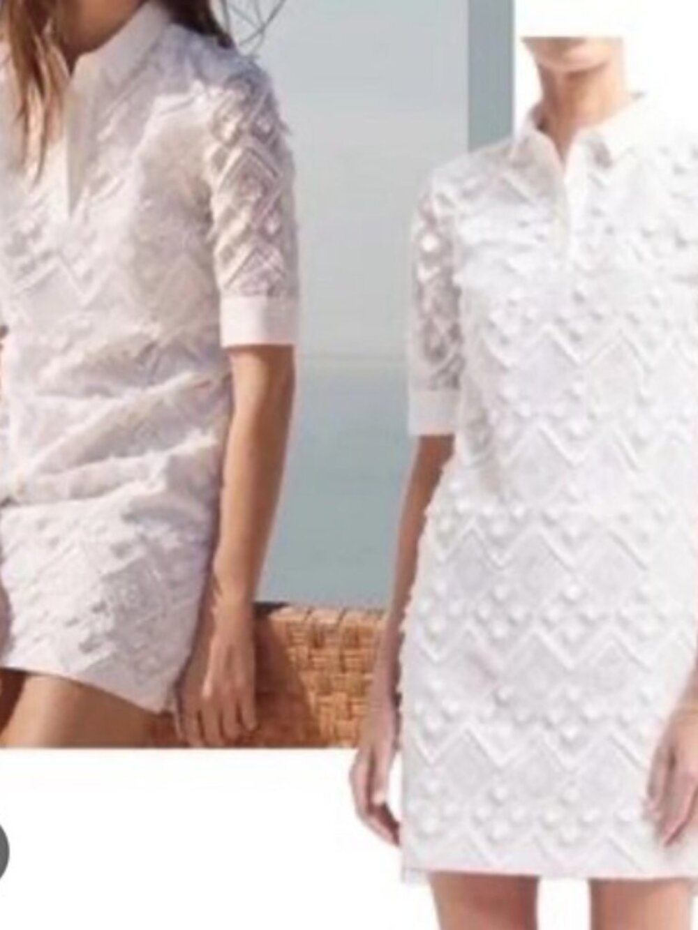 Banana Republic Embroidered Fringe Polo Collar Shift Dress White XS P